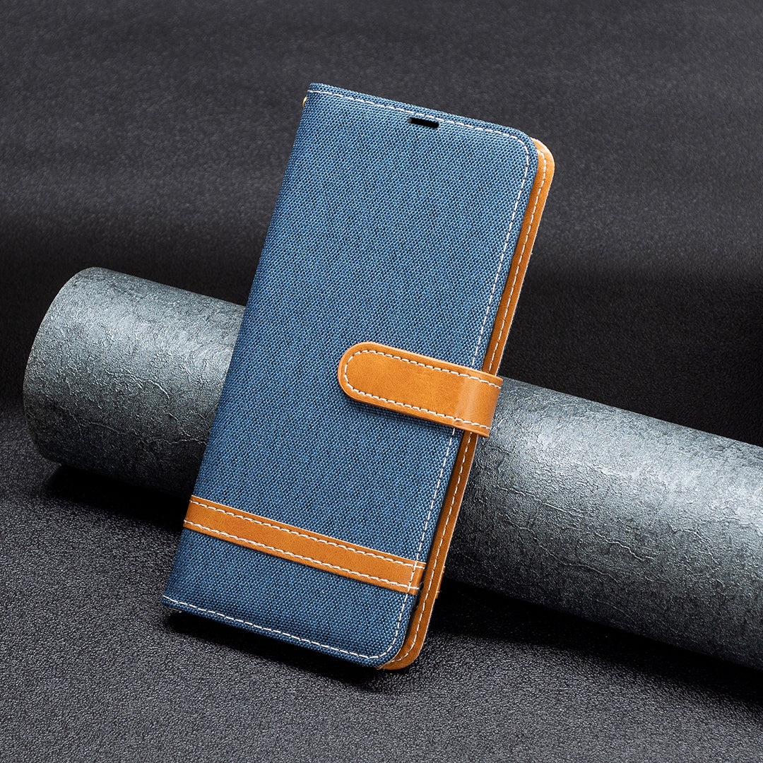 Til Samsung Galaxy A25 5G telefon læderetui jeans stof splejsning telefoncover med pungholder Til Samsung Galaxy A25 5G telefon læderetui jeans stof splejsning telefoncover med pungholder